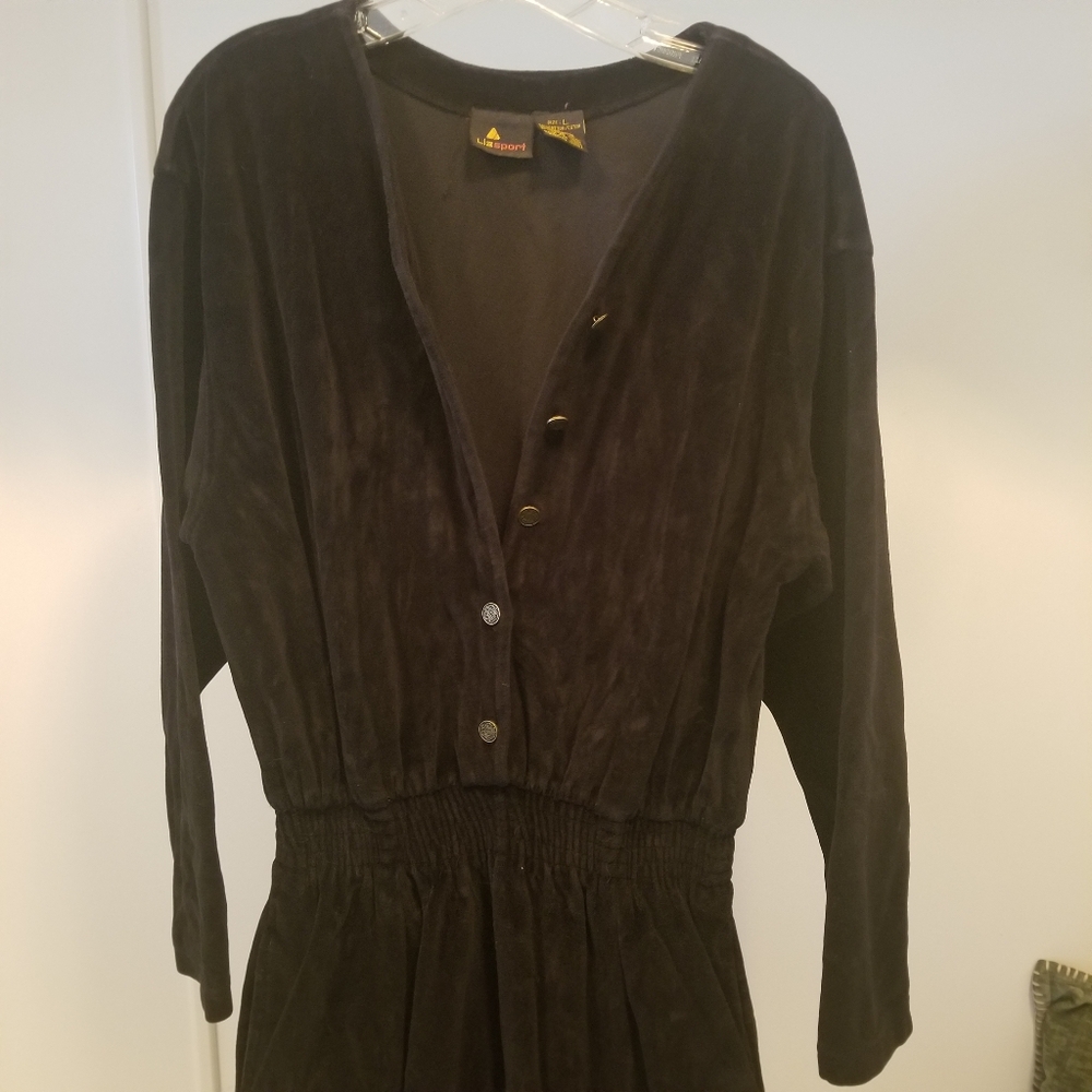 Liz Sport Velour Black Button-Up Jumpsuit